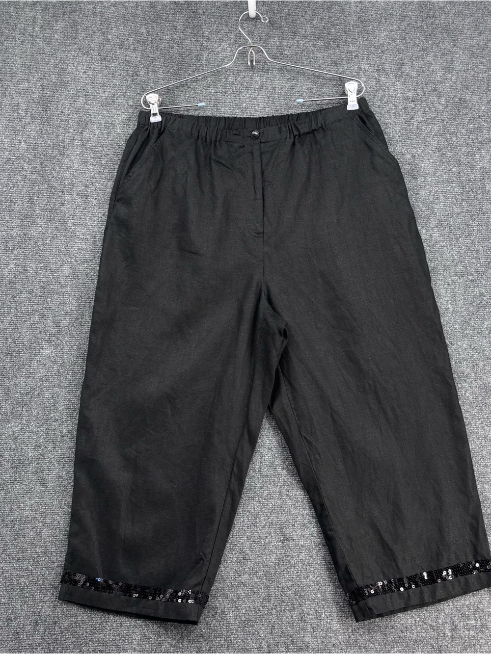 JM Collection Black High Rise Linen Capri Pants Sequin Hem Women’s Plus 16W